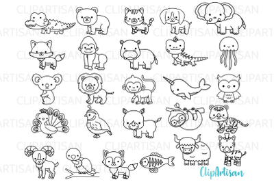 Animals A to Z Clipart, Animal Alphabet Digital Stamps
