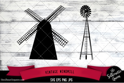 Vintage Windmill Silhouette Vector SVG