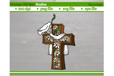 easter cross with lilies and peace dove