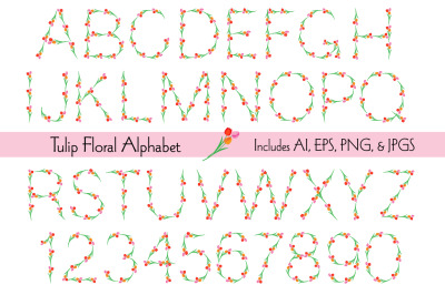 Tulip Floral Alphabet Clipart