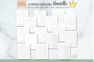 15 Printable Order forms and Trackers, KDP Interior