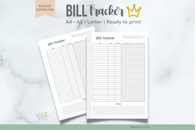 Finance  Bill Tracker Printable, Finance Bill Tracker Log, Money Plann