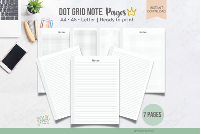 Printable Notes Pages , Planner set. A4, A5, &amp; US Letter,A5 Planner In
