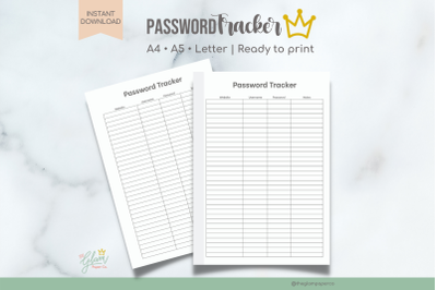 Password tracker Printable , Planner set. A4, A5, &amp; US Letter,A5 Plann