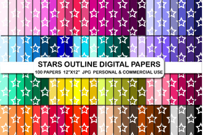 100 Stars Outline Digital Papers Pack Star Pattern Backrground