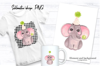 Cute Baby Elephant Sublimation Design For Printing