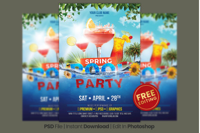 Modern Creative Spring Pool Party Flyer Template