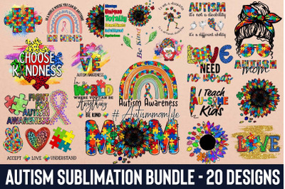 20 Design Of Autism Sublimation Bundle