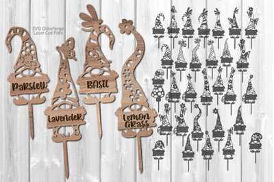 Gnome Herb Garden Stakes SVG Bundle Laser Cut Files Gnome SVG