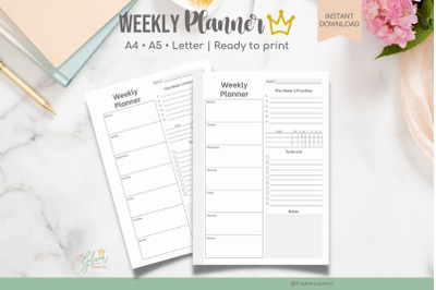 Weekly Planner Printable , Planner set. A4, A5, &amp; US Letter