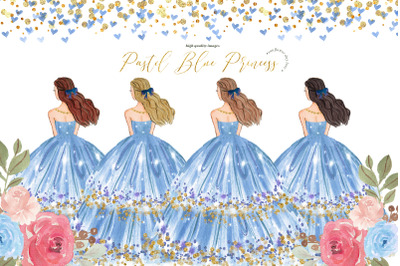 Elegant Pastel Blue Princess Dress Clipart