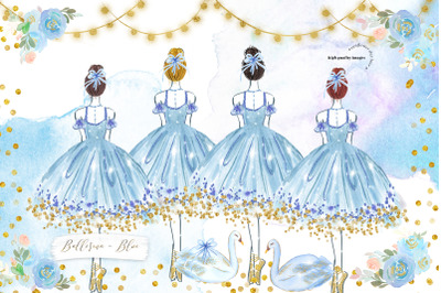 Elegant Blue Princess Ballerinas Clipart