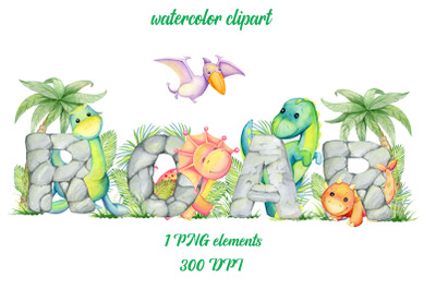 watercolor animals. cute dinosaur. baby cartoon clip art . print clipa