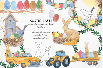 watercolor easter clipart, bunny with eggs basket png, rabbit images