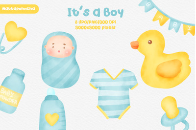 Watercolor cute baby shower  clipart