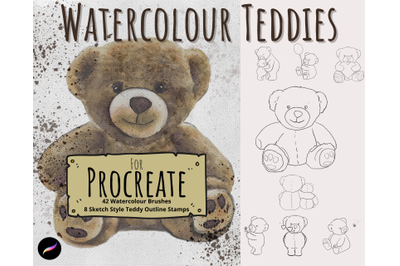 Procreate Watercolour Teddies 42 Watercolour Brushes &amp; 8 Bear Stamps