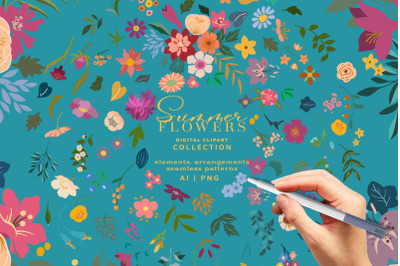 Summer Flowers Digital Floral Clipart