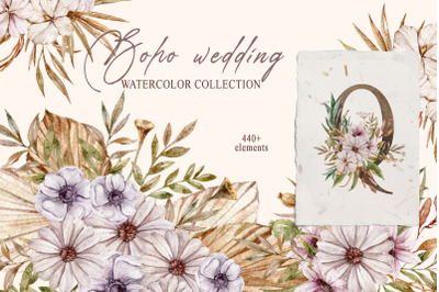 Watercolor wedding bohemian collection- 440 png files