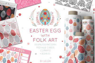 Vector patterns Easter egg with folk art