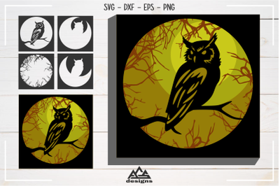 Layered Owl 3D Light Box Template Svg Design