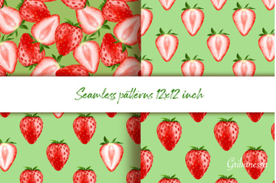 Strawberry. 4 seamless patterns