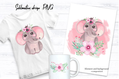 Elephant With Flowers Sublimation Design For Printing