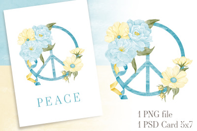 Peace Love Ukraine Card Blue Yellow Watercolor Sublimation