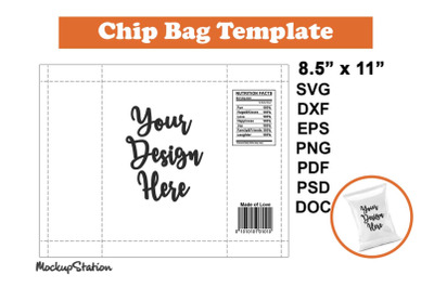 Chip Bag Template SVG | Party Potato Chip Bag Wrapper for 8.5&quot;x11&quot;