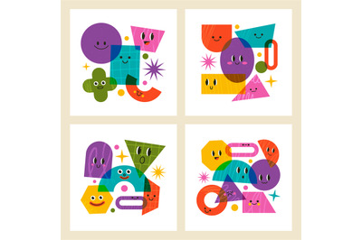 Geometric comic doodle abstract funny characters posters. Abstract fun