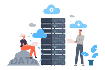 Cloud data server&2C; online database storage technology concept. Data st