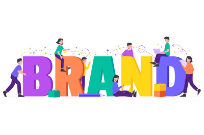 Brand building characters team, company corporate identity concept. Bu