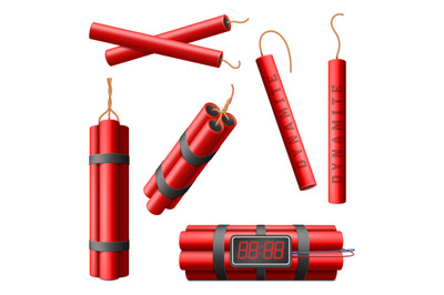 Realistic burning dynamite bomb sticks, 3d explosive red bomb with exp