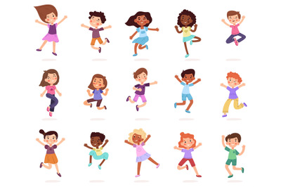 Children jumping, happy cute little cartoon kids. Excited children hav