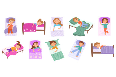 Sleeping kids, baby bedtime, little child napping characters. Kinderga