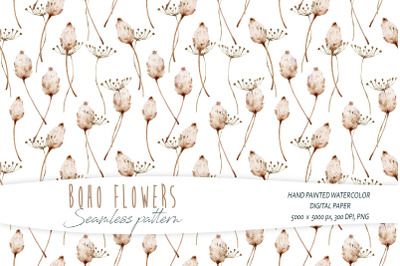 Watercolor boho floral seamless pattern - 1 PNG &amp; JPEG file