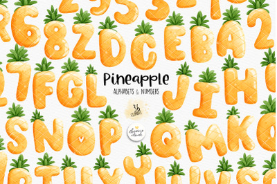 Pineapple alphabets and numbers, summer fruit font, pineapple font, fruit alphabet