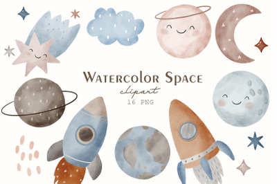 Watercolor cute space clipart PNG, Planet clipart PNG, Galaxy clipart