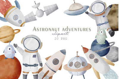 Watercolor astronaut adventure clipart PNG, Space clipart PNG
