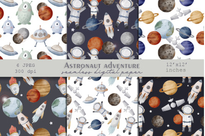 Watercolor astronaut adventure seamless digital paper