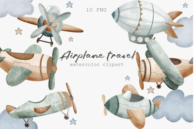 Watercolor airplane travel clipart PNG, Baby shower clipart