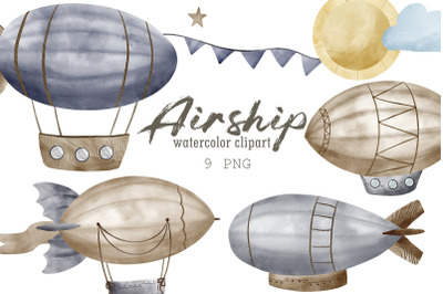 Watercolor airship clipart PNG, Airplane clipart, Baby PNG