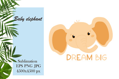 Cute cartoon animal - Baby elephant sublimation png - Dream big