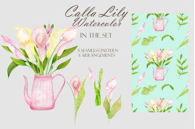Watercolor Calla lily set clipart patterns