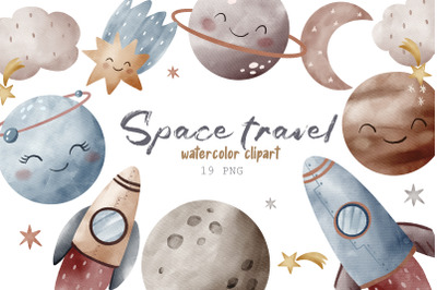 Watercolor cute space clipart PNG, Space themed nursery PNG