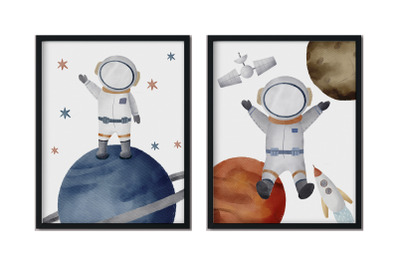 Watercolor astronaut poster set for printable, Space poster