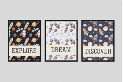 Watercolor Space Dream poster for printable, Nursery decor