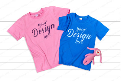 Pink and Blue T-Shirt Flat Lay Mockup, Apparel Display