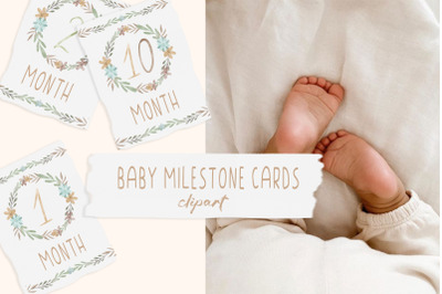 Watercolor floral baby milestone cards PNG, Numbers clipart