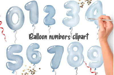 Watercolor blue balloon numbers clipart PNG, Boy clipart