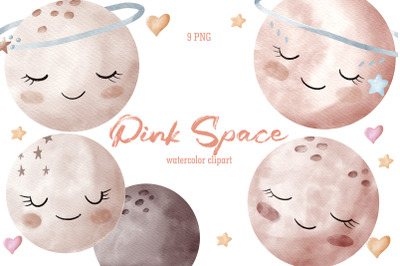 Watercolor pink space clipart PNG, Galaxy clipart, Girl PNG